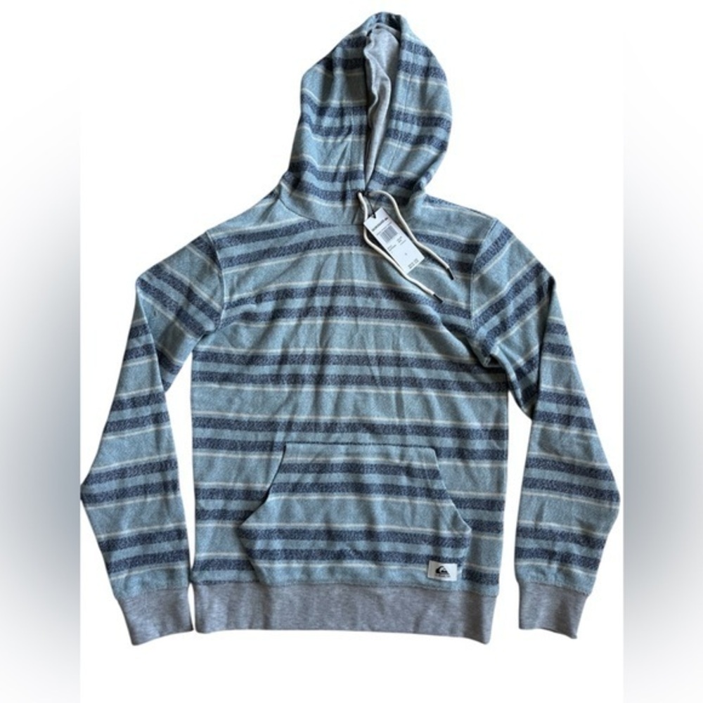 Quiksilver Blue and Gray Striped Hoodie Sweatshirt